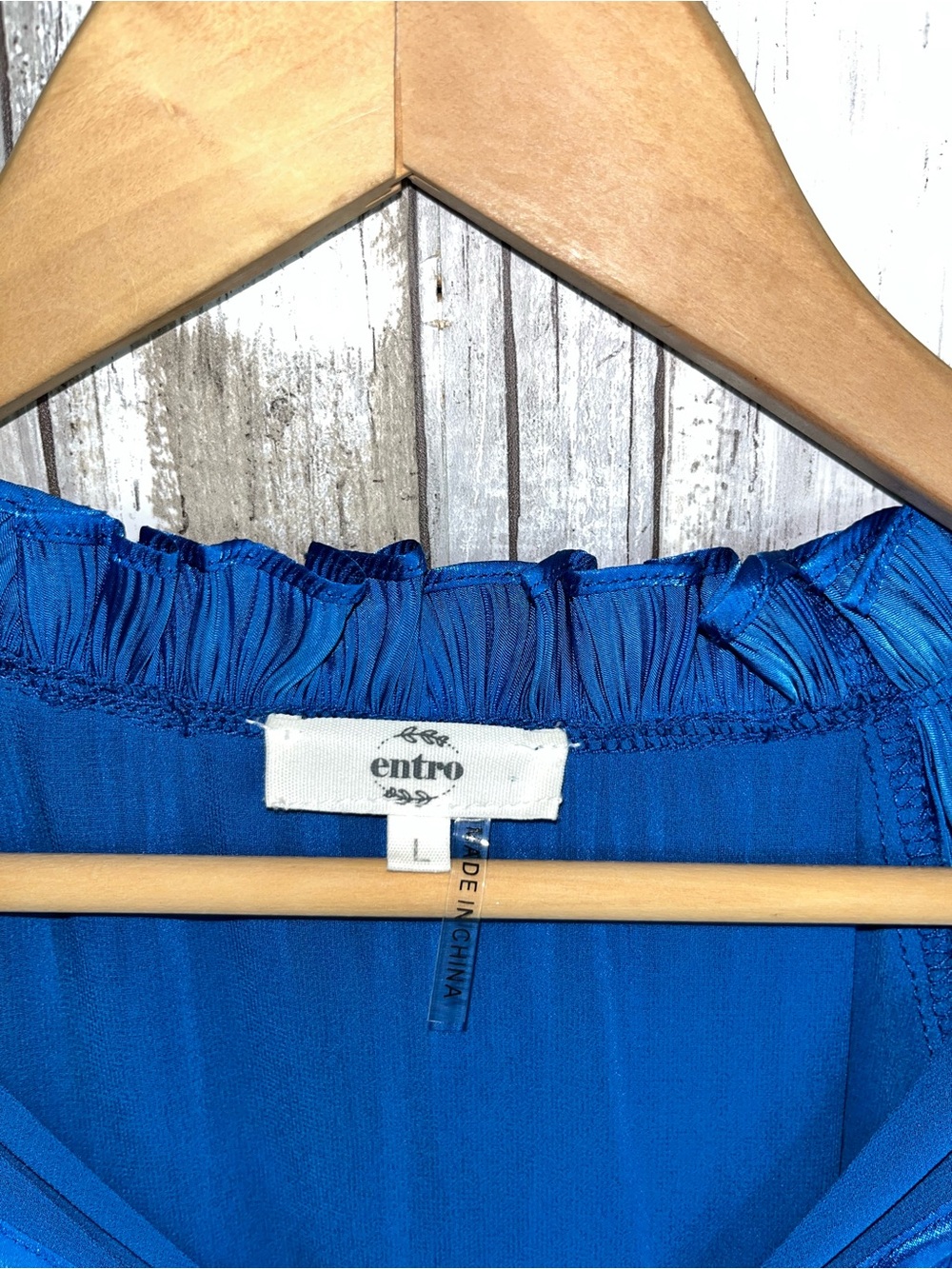 Entro Metallic Blue Blouse Size Large Shimmer Long Sleeve Boho Top - Picture 5 of 5